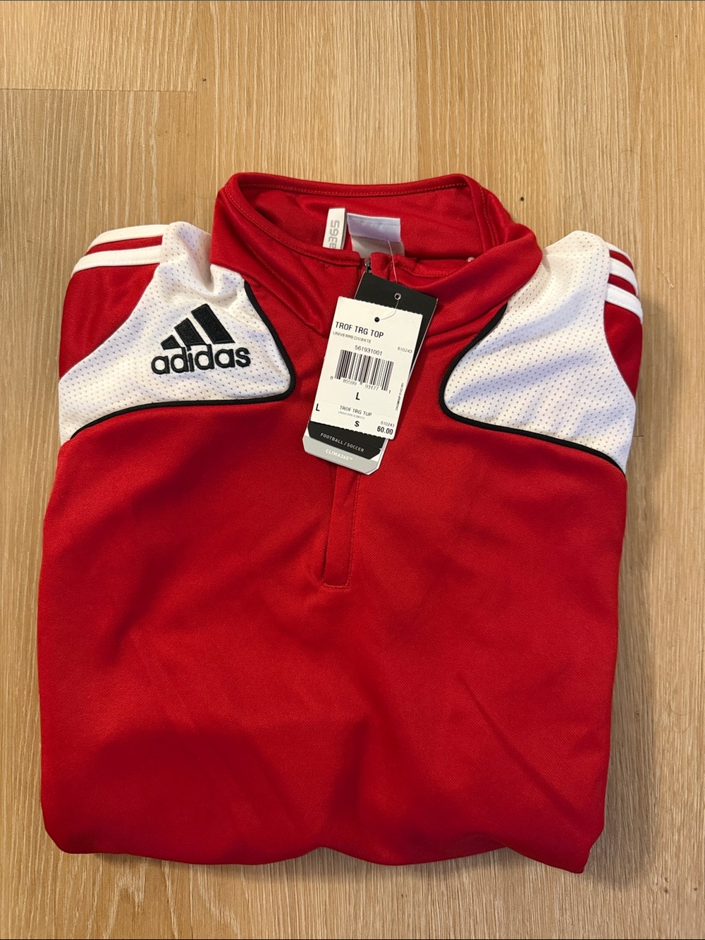 New adidas Red and White Performance Pull-Over Top